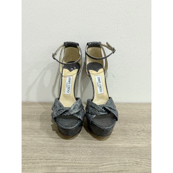 NWOT Jimmy Choo Greta Embossed Snake Ankle Strap Platform Sandals Grey Size 39/9 - Picture 3 of 8